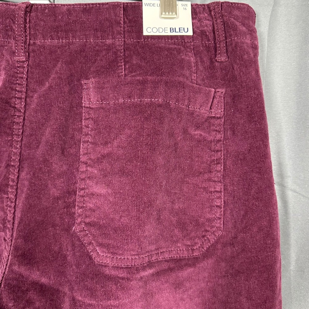 NWT Code Bleu Stretch Corduroy High Waist Wide Leg Crop Pants 16 Burgundy Maroon - Picture 4 of 9